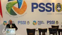 Ketua Umum PSSI, Edy Rahmayadi memberi pidato pertama usai penutupan kongres biasa di Jakarta, Kamis (10/11). Edy Rahmayadi menjadi Ketua Umum PSSI 2016-2020 setelah meraih suara 76 dari 107 pemilik hak suara. (Liputan6.com/Helmi Fithriansyah)