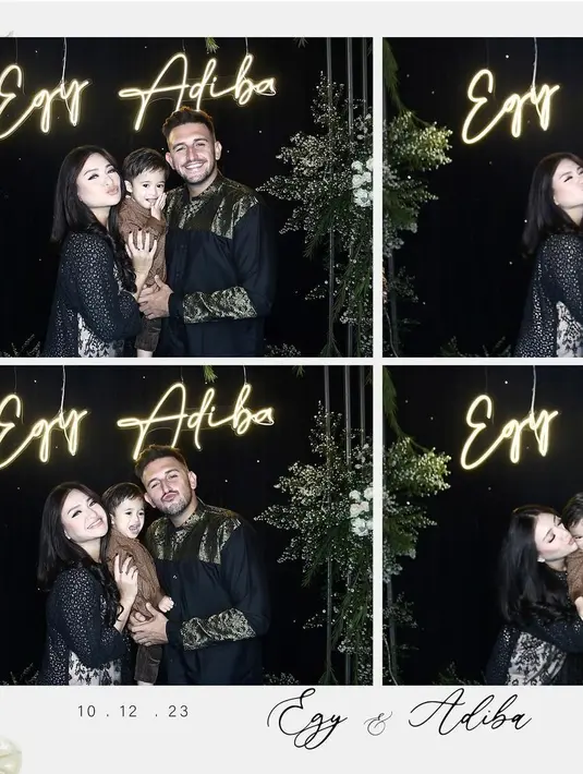 Penampilannya kompak dengan sang kekasih yang hadir mengenakan kemeja lengan panjang two-tone; batik kuning dan warna hitam polos, sedangkan sang anak tampil dengan outfit serba cokelat. [Foto: Instagram/nathalieholscher]