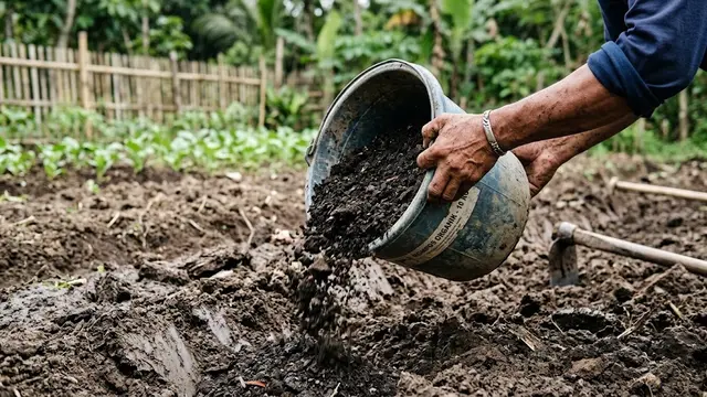 Menuangkan Kompos