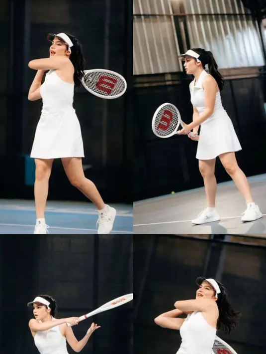 Dalam beberapa foto yang diunggah, Davina Karamoy pamer body goals dalam balutan outfit tennis [@davinaakaramoy]