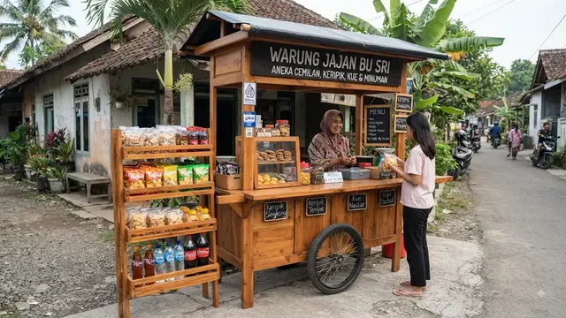 Desain gerobak kayu sederhana tapi bisa narik pelanggan model dengan variasi rak samping