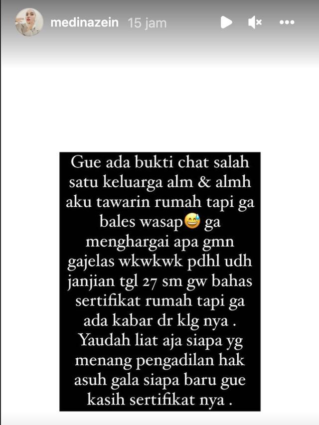 Unggahan Medina Zein soal rumah untuk Gala Sky. (Foto: Dok. Instagram @medinazein)