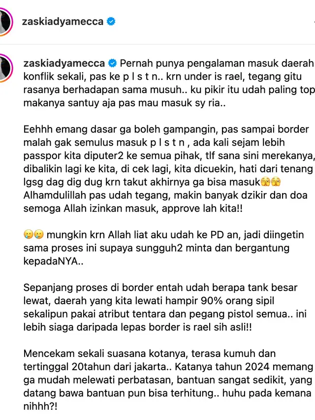 Unggahan Zaskia Adya Mecca. (Foto: Dok. Instagram @zaskiadyamecca)