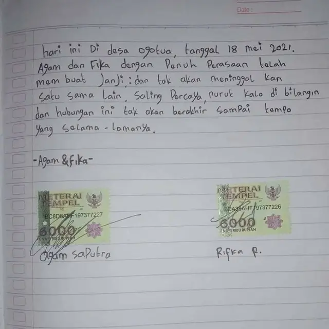 7 Potret Surat Perjanjian Pacaran Bermaterai Ini Bikin Geleng Kepala