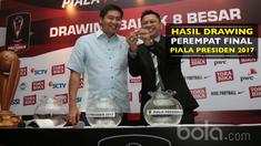 Berikut hasil pengundian babak 8 besar Piala Presiden 2017, Arema FC bertemu Sriwijaya FC. 