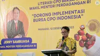 Wakil Menteri Perdagangan Jerry Sambuaga memberikan sambutan pada penutupan literasi CPO &ldquo;Dorong Implementasi Bursa CPO Indonesia&rdquo;, Selasa, 12 Desember 2023. (Foto: Kementerian Perdagangan)