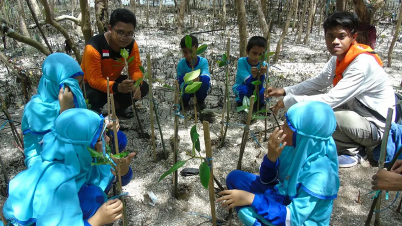 Serunya Siswa SD Juara Tanam Sejuta Mangrove di Surabaya
