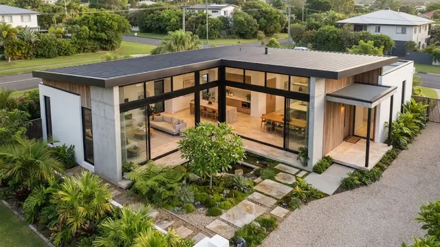 Model Rumah dengan Taman Kecil di Tengah Bangunan