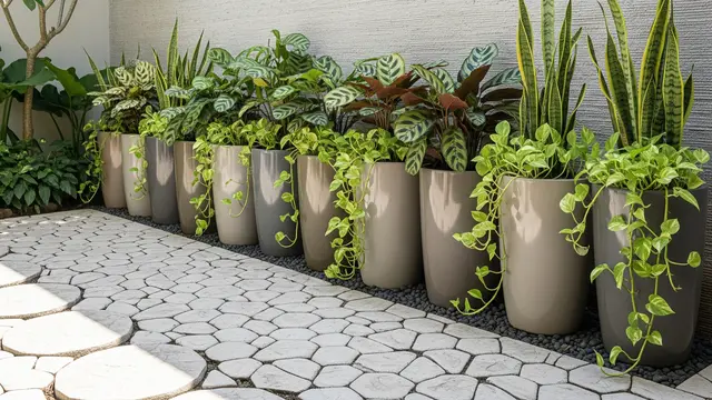 Kebun Mini dengan Pot Tanaman Berjejer
