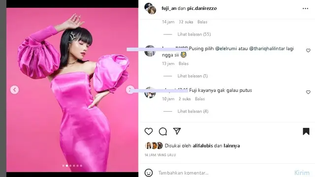 Pemotretan Fuji memakai dress shocking pink (Foto: Instagram fuji_an)