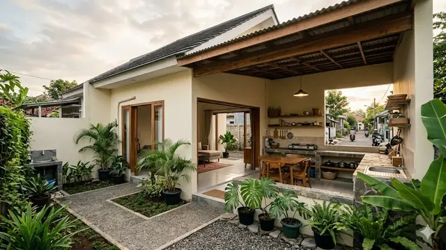 Contoh Rumah Kecil Type 45 dengan Taman Belakang dan Dapur Terbuka