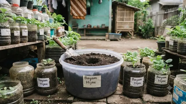 menanam bayam di toples plastik