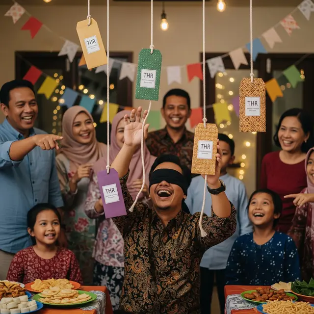 Cara Unik Ambil THR Pakai Tali (Image by Gemini AI)