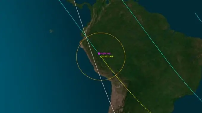 Perusahaan nirlaba Aerospace mengatakan di situsnya bahwa objek tersebut terlihat kembali memasuki atmosfer pada 27 Januari di atas kota Pucallpa, Peru utara. (Dokumentasi Aerospace)