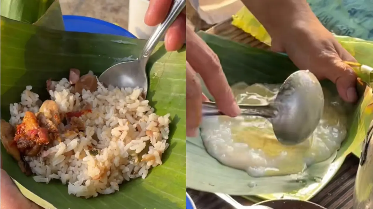 Kuliner Nasi Megono di Yogyakarta, makan sambil melihat pemandangan kereta.