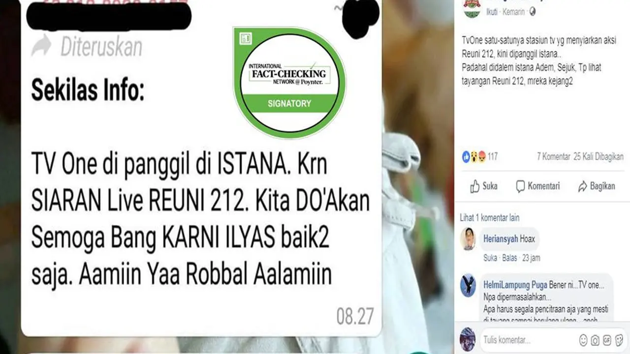 [Cek Fakta] Karni Ilyas Dipanggil ke Istana Pasca  Reuni 212, Benarkah?