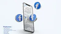 Facebook on mobile phone mockup with 3d icons. (Image by Syifa5610 on Freepik)