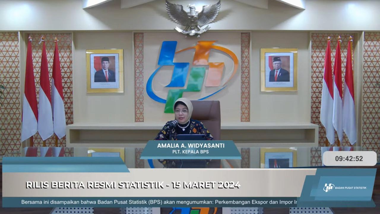 Plt Kepala BPS Amalia Adininggar Widyasanti saat konferensi pers, Jumat (15/3/2024). (Foto: tangkapan layar/Arief RH)