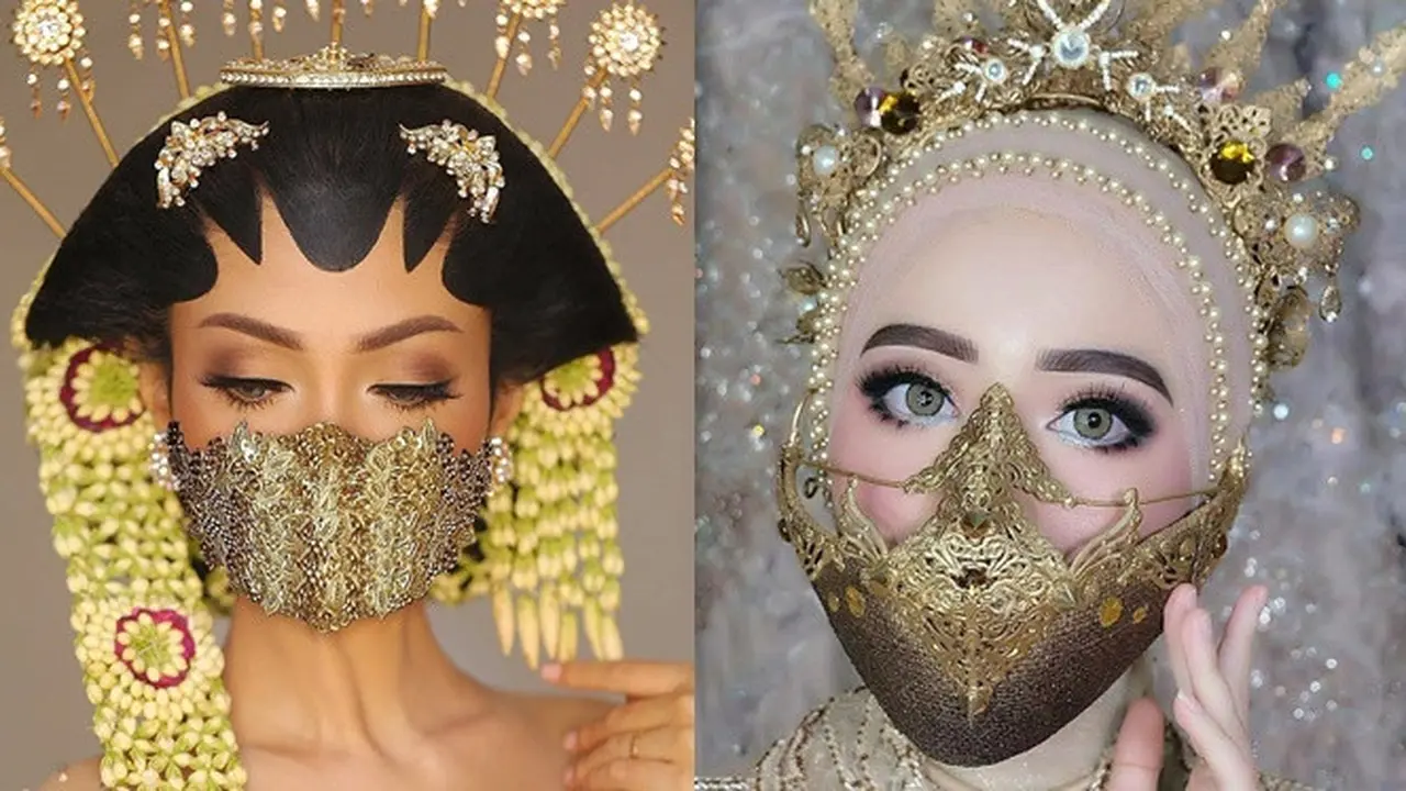 6 Gaya Pengantin Wanita Pakai Masker Unik Saat Menikah di Tengah Corona