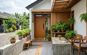 6 Teras Rumah dengan Suplir dan Meja Semen Cor, Ciptakan Sudut Santai Estetik