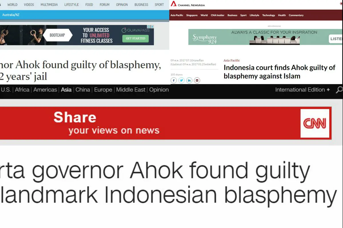 Media yang menyoroti sidang vonis Ahok. (Berbagai Sumber)