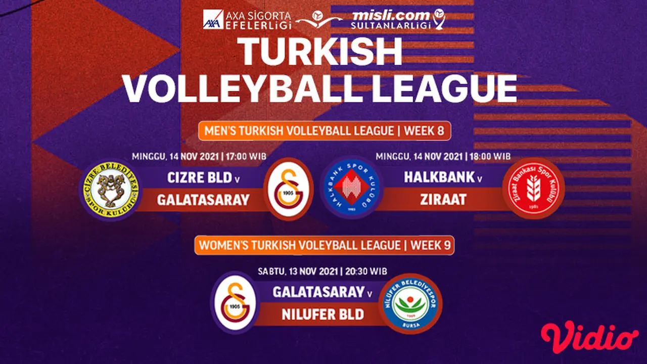 Link Live Streaming Turkish Volleyball League 2021 di Vidio, 13 dan 14 November
