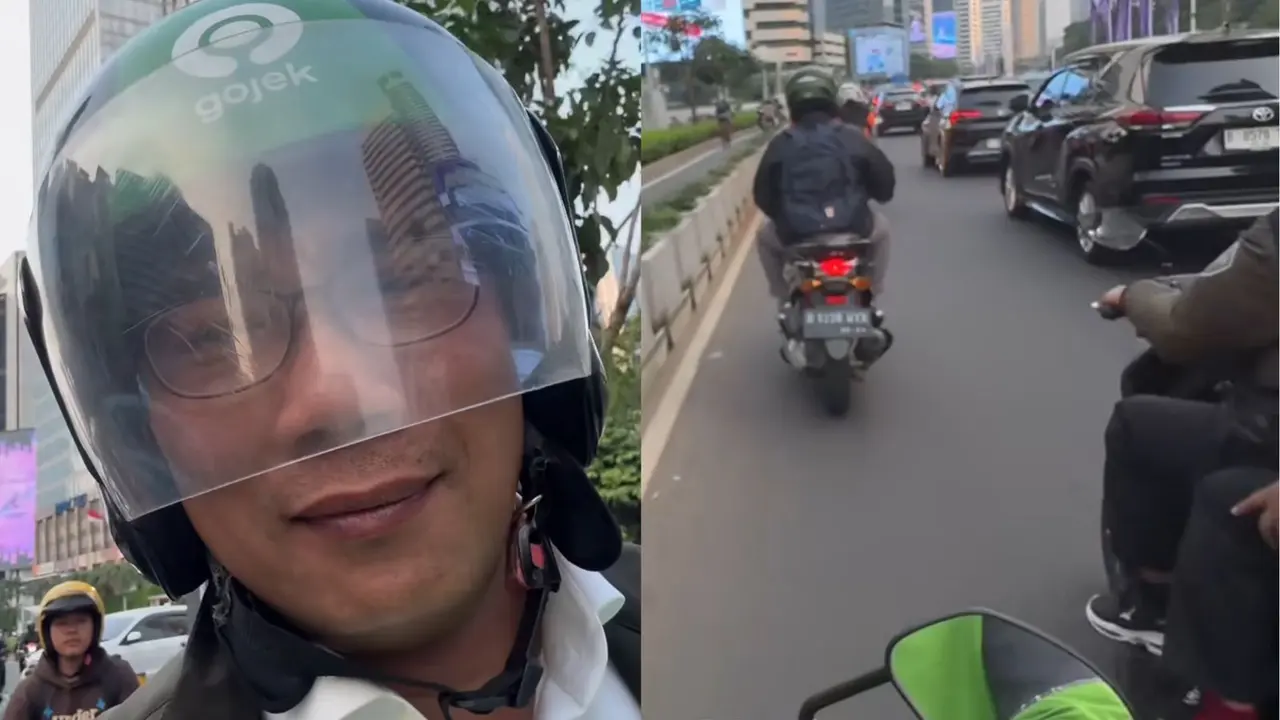 Ridwan Kamil memakai ojek online melewati jalanan macet Jakarta