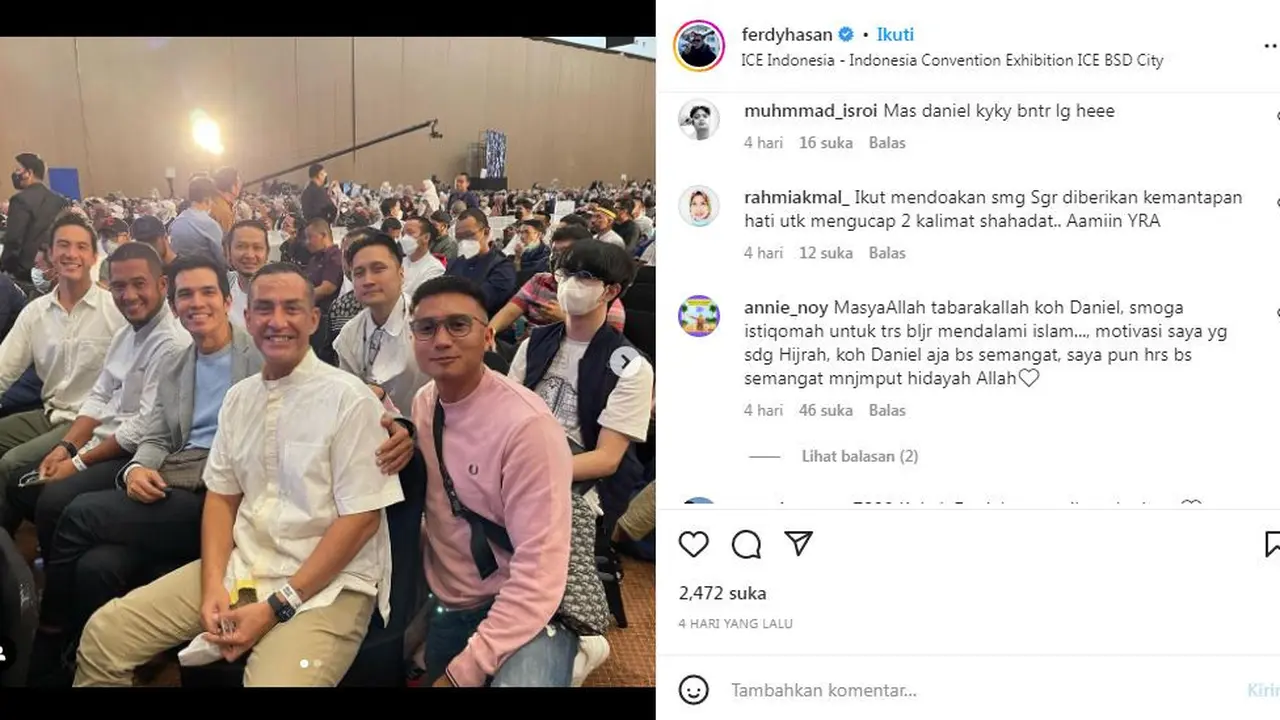 Unggahan Ferdy Hasan sedang mengikuti kajian Al-Qur'an bersama sejumlah selebritis lain, salah satunya Daniel Mananta. (Tangkapan layar IG)