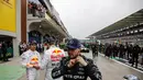 Pembalap Mercedes, Valtteri Bottas menunjukkan performa apik sepanjang balapan F1 GP Turki. Memulai balapan sebagai pole position, ia sukses finis pertama. (AFP/Pool/Umit Bektas)