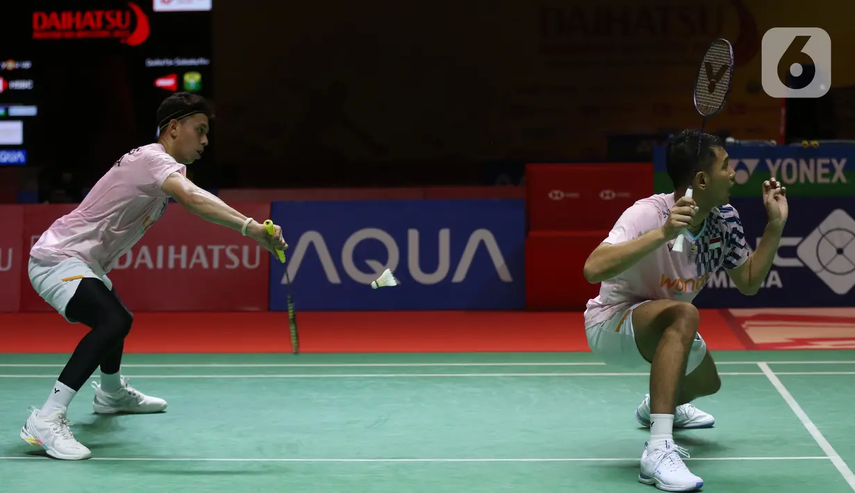 Hasil ini sekaligus menempatkan Fajar Alfian/Muhammad Rian Ardianto menjadi satu-satu wakil ganda putra Indonesia yang masih akan berlaga di Daihatsu Indonesia Masters 2025. (Liputan6.com/Helmi Fithriansyah)
