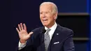 Calon presiden dari Partai Demokrat, mantan Wakil Presiden Joe Biden berbicara selama debat presiden pertama dengan Presiden Donald Trump di Case Western University and Cleveland Clinic, Cleveland, Ohio, Selasa (29/9/2020). (AP Photo/Patrick Semansky)