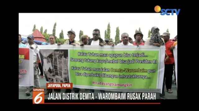 Ratusan warga demo ke kantor gubernur Papua menuntut perbaikan akses jalan utama yang menghubungkan Distrik Demta dengan Distrik Warombaim.