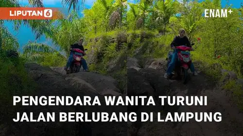 VIDEO: Viral Pengendara Wanita Turuni Jalan Berlubang di Lampung