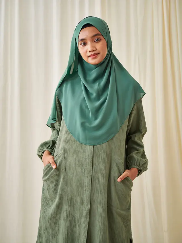 Model Gamis Bahan Crinkle dengan Potongan Loose Casual