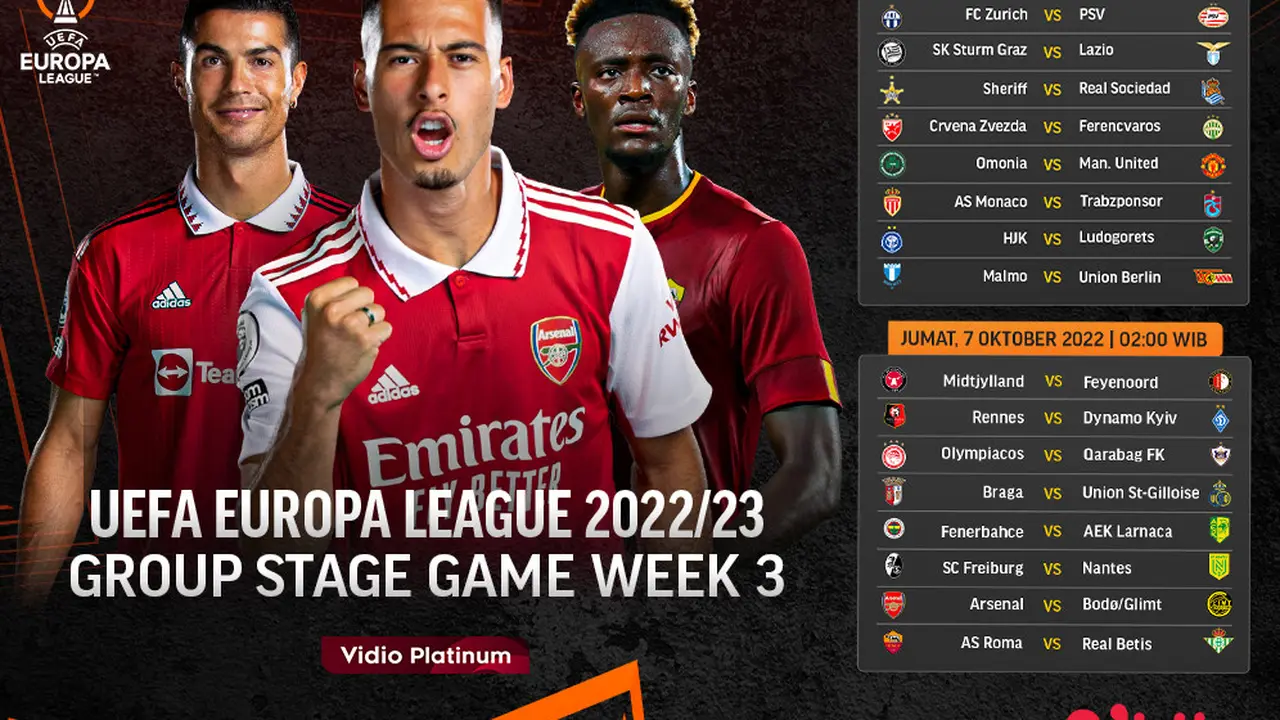 Jadwal dan Live Streaming Liga Europa 2022/2023 Matchday 3 di Vidio, 6&7 Oktober 2022
