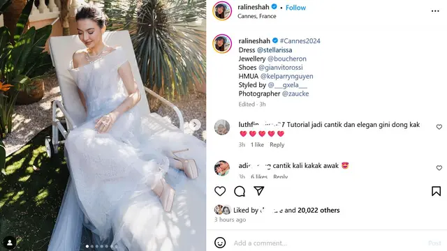 Unggahan Raline Shah soal penampilannya di Festival Film Cannes. (Instagram/ ralineshah)