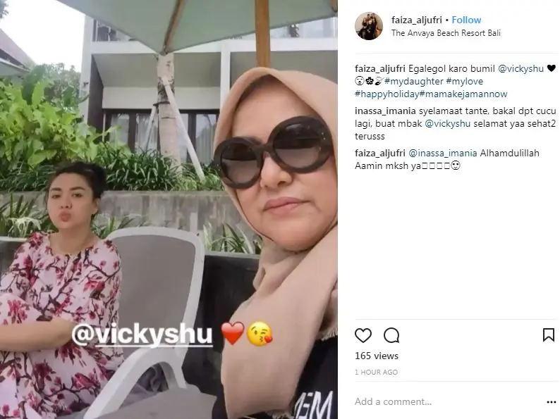 Ibunda Vicky Shu, Faiza Aljufri mengumumkan jika putrinya itu sedang hamil (Instagram/@faiza_aljufri)