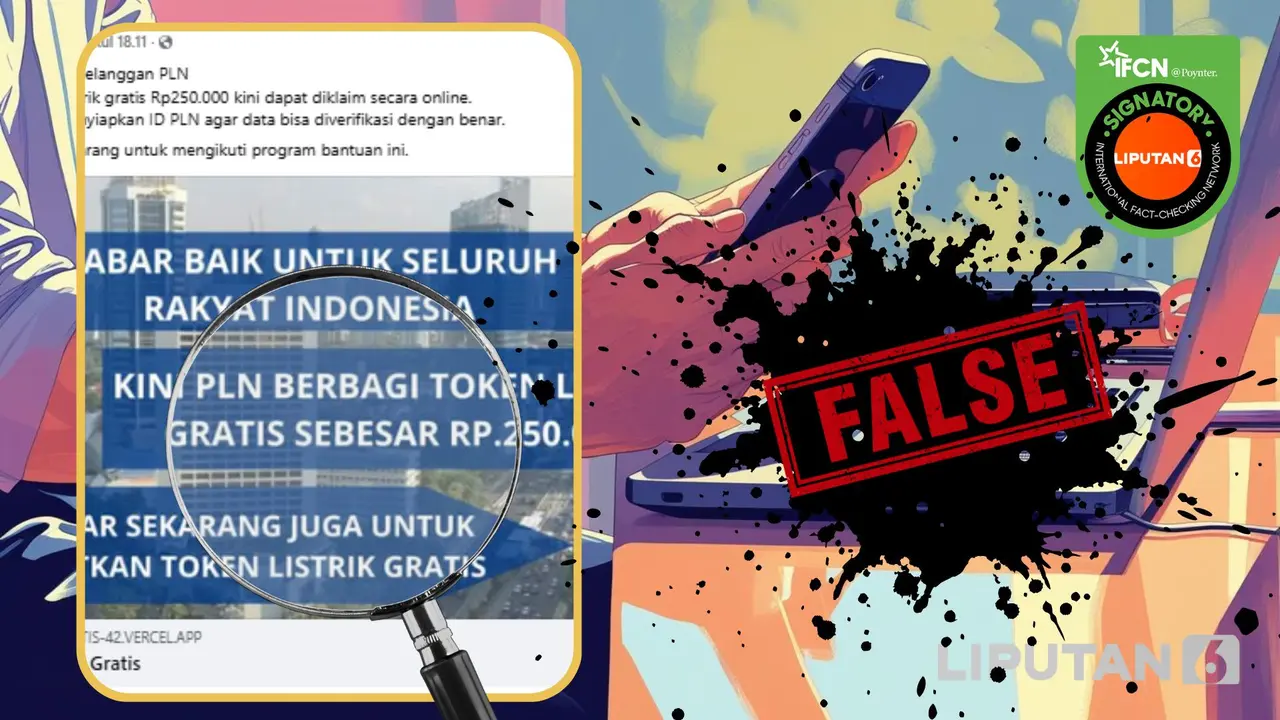 Tangkapan layar klaim link untuk pelanggan PLN mendapat token listrik gratis Rp 250 ribu secara online