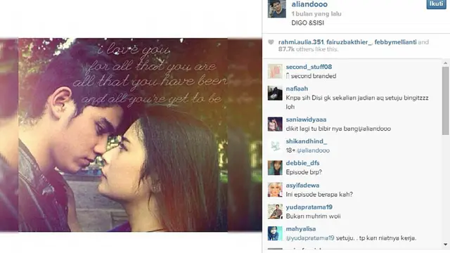 Kemsraan Aliando dan Prilly di Instagram