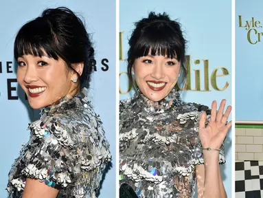 Foto kolase aktris asal AS, Constance Wu berpose saat menghadiri pemutaran perdana "Lyle, Lyle, Crocodile" di AMC Lincoln Square di New York pada hari Minggu, 2 Oktober 2022. (Photo by Evan Agostini/Invision/AP)