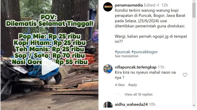 Warung Pedagang Kaki Lima di Puncak Bogor Dibongkar, Warganet Sebut Azab Cari Untung Berlebihan
