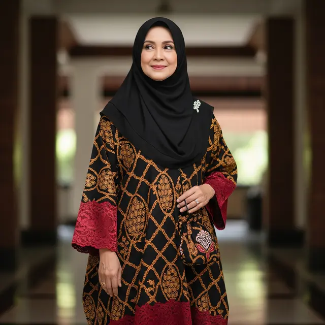 Gamis Batik Brokat Syar’i untuk Ibu 50 Tahun (Gemini AI)