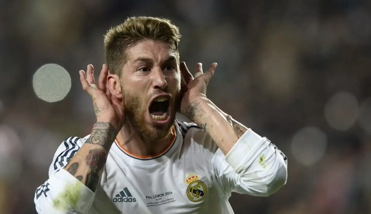 Gol yang ditunggu-tunggu Madrid baru tercipta pada menit ketiga injury time babak kedua lewat sundulan Bek Sergio Ramos (AFP PHOTO/FRANCK FIFE)