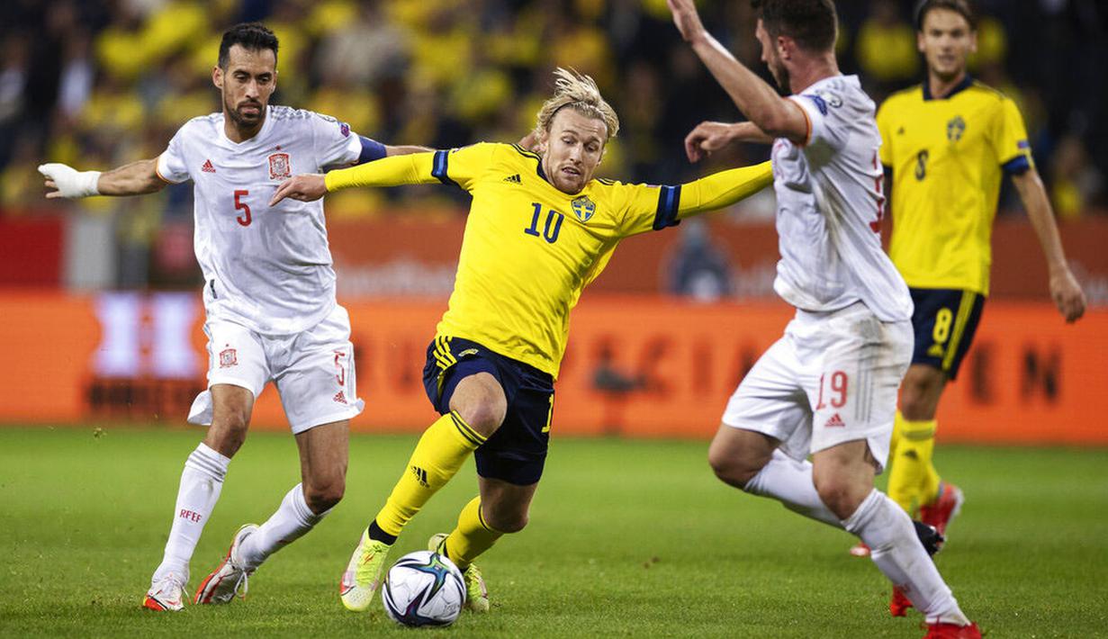 Sementara itu, Timnas Spanyol harus menelan pil pahit usai takluk 1-2 dari Swedia pada laga lanjutan Grup B kualifikasi Piala Dunia 2022 zona Eropa di Friends Arena, Jumat (3/9/2021). (Foto: AP/Nils Petter Nilsson)