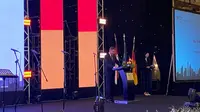 Dalam perayaan German Unity Day pada Kamis (2/10/2025), Kuasa Usaha Ad Interim Kedutaan Besar Jerman Thomas Graf menyampaikan harapannya untuk terwujudnya perdamaian abadi di Eropa dan dunia (Dok. Liputan6.com/Teddy Tri Setio Berty).
