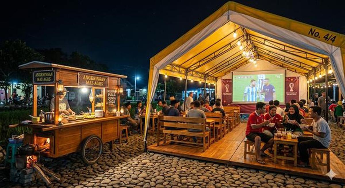 6 Inspirasi Desain Angkringan di Desa dengan Tempat Nobar Piala Dunia, Modern dan Estetik