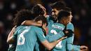 Pada menit ke-78 Los Blancos mendapatkan 'durian runtuh' usai Jose Juan membuat gol bunuh diri. Skor 3-1 akhirnya bertahan hingga peluit panjang akhir pertandingan dibunyikan. Hasil tersebut membuat Real Madrid melaju ke babak 16 besar Copa Del Rey. (AP/Jose Breton)