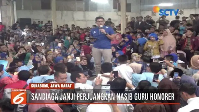 Safari politik di Sukabumi, Sandiaga Uno janji perjuangkan nasib guru honorer.