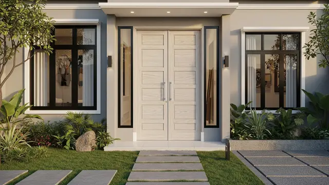 Pintu Kayu Solid dengan Garis Horizontal