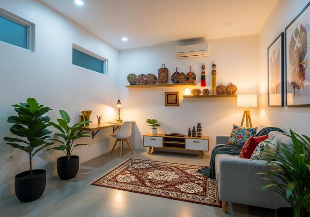 Pencahayaan Layered yang Strategis (Cahaya Buatan)/Desain Rumah Kecil Tetap Terang Tanpa Banyak Jendela (Sumber: gemini.com)